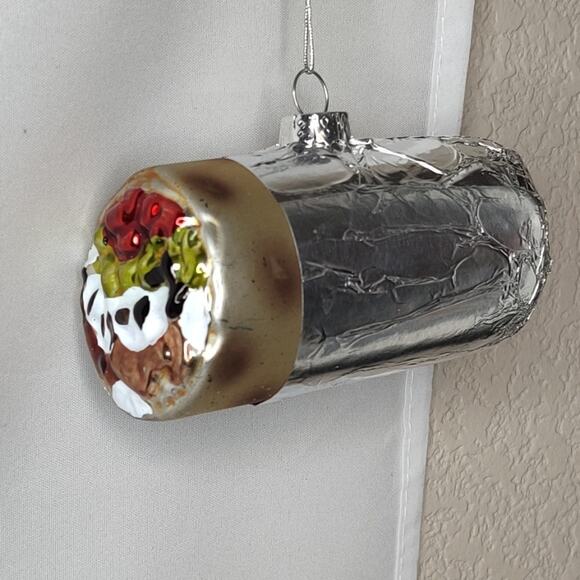 Chipotle Wrapped Stuffed Burrito Glass Christmas Ornament - Picture 6 of 12